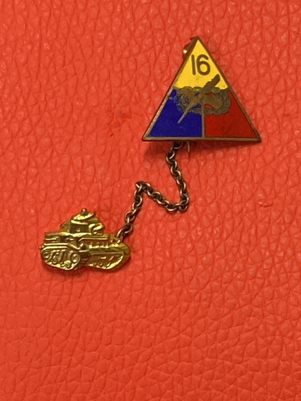WW11 tank division pin bundle - Triangular Enamel Badge with Tank Charm